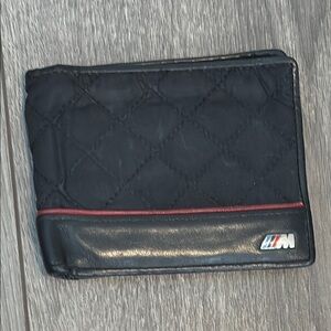 Black Quilted Nylon and Leather Wallet with Red Accent - BMW M series